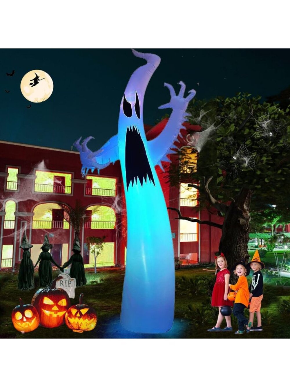 🎃12FT Halloween Inflatable Ghost Color Flashing Skeleton Blow Up Yard Decor